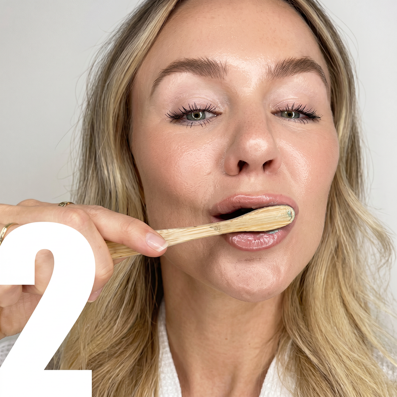 Then brush your teeth for 2 minutes as you normally would with regular toothpaste, making sure to go over all your teeth to apply it evenly 